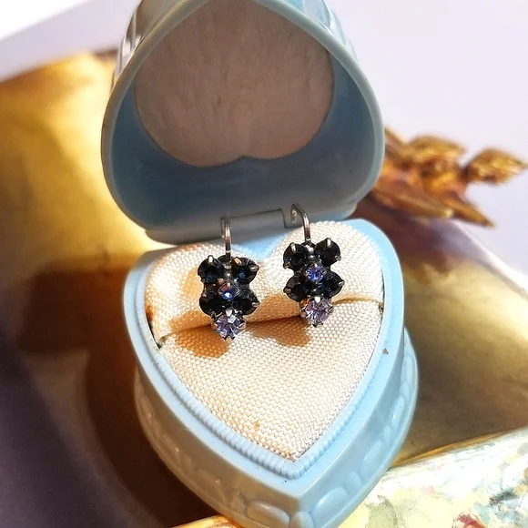 SORRELLI Vintage Swarovski Blue Crystal Minimalist Earrings - Picture 5 of 6